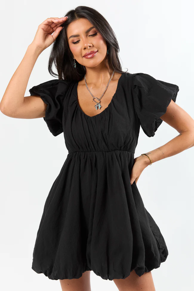 Almost Daylight Black Bubble Hem Mini Dress SALE - Terpint