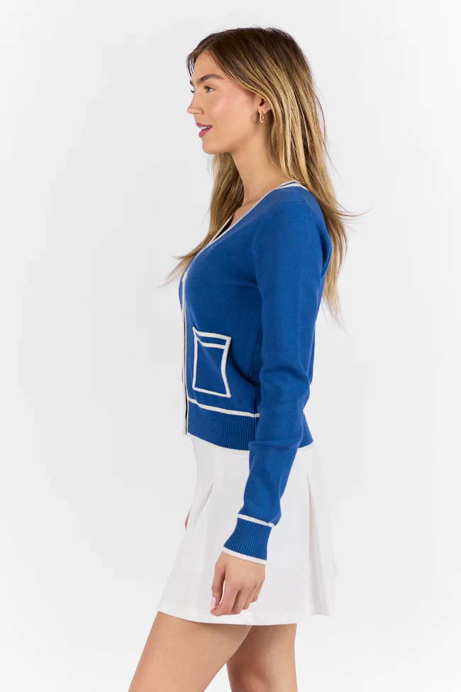 Gives Me Time Navy and Ivory Contrast Trim Cardigan FINAL SALE - Terpint