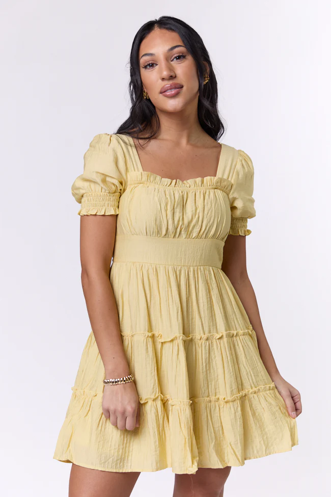 Easily Loved Yellow Babydoll Short Sleeve Mini Dress SALE - Terpint