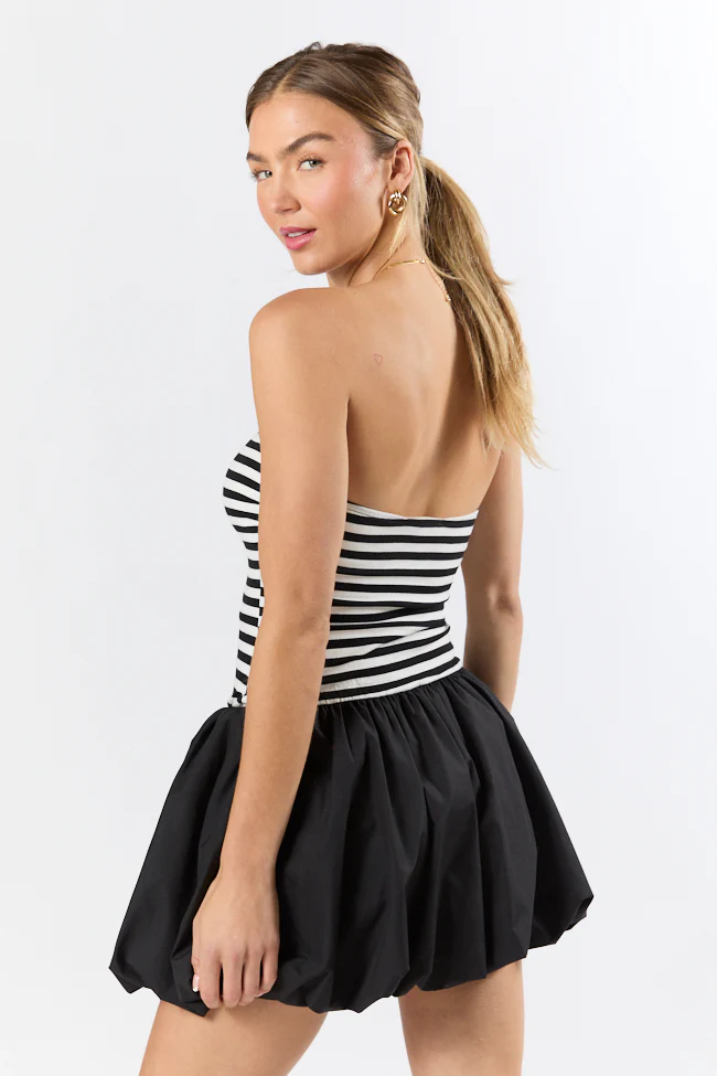 Moments Like This Black and White Striped Bubble Hem Dress SALE - Terpint