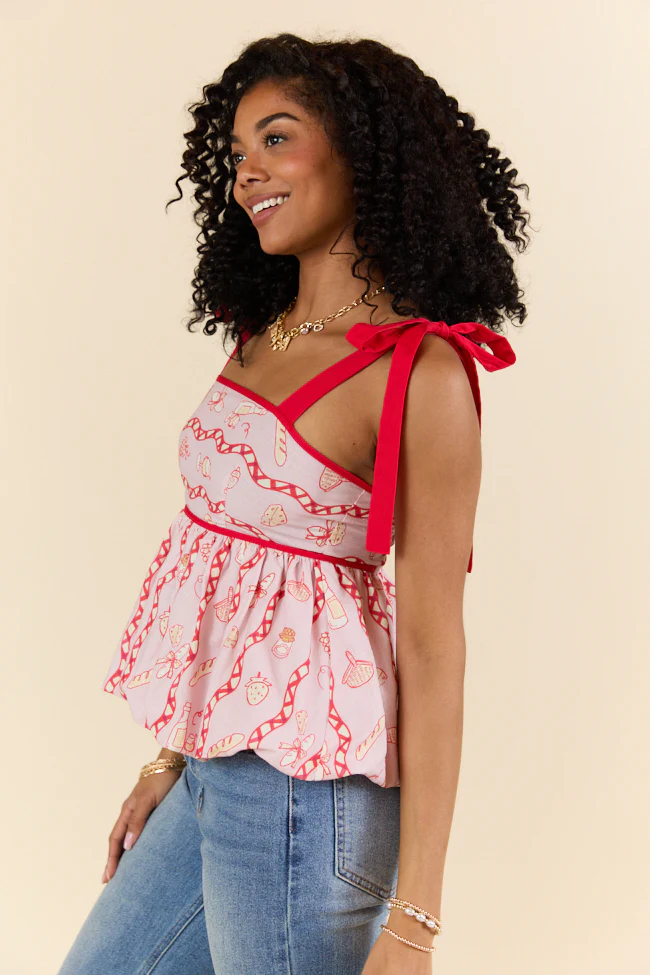 French Picnic Red Tie Sleeve Tank FINAL SALE - Terpint