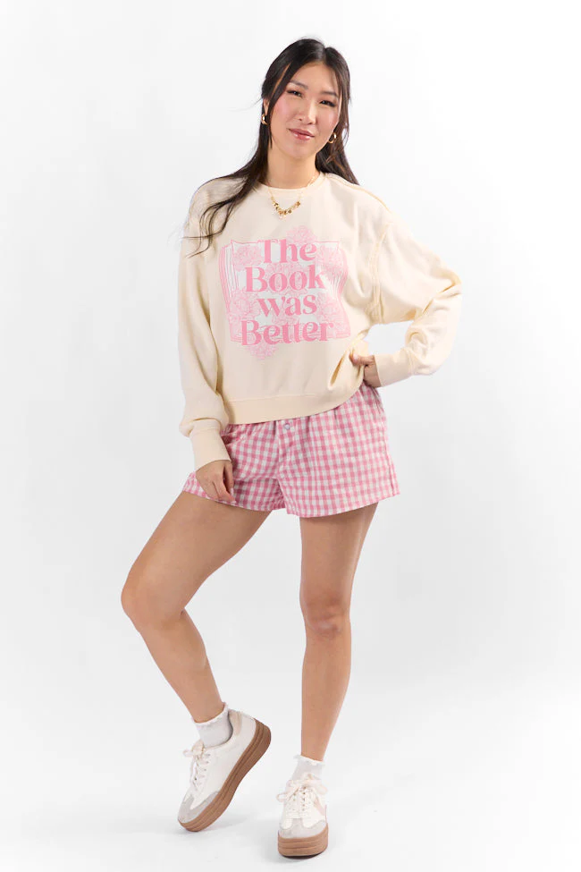 The Book Was Better Whipped Cream Raw Hem Fleece Graphic Sweatshirt - Terpint