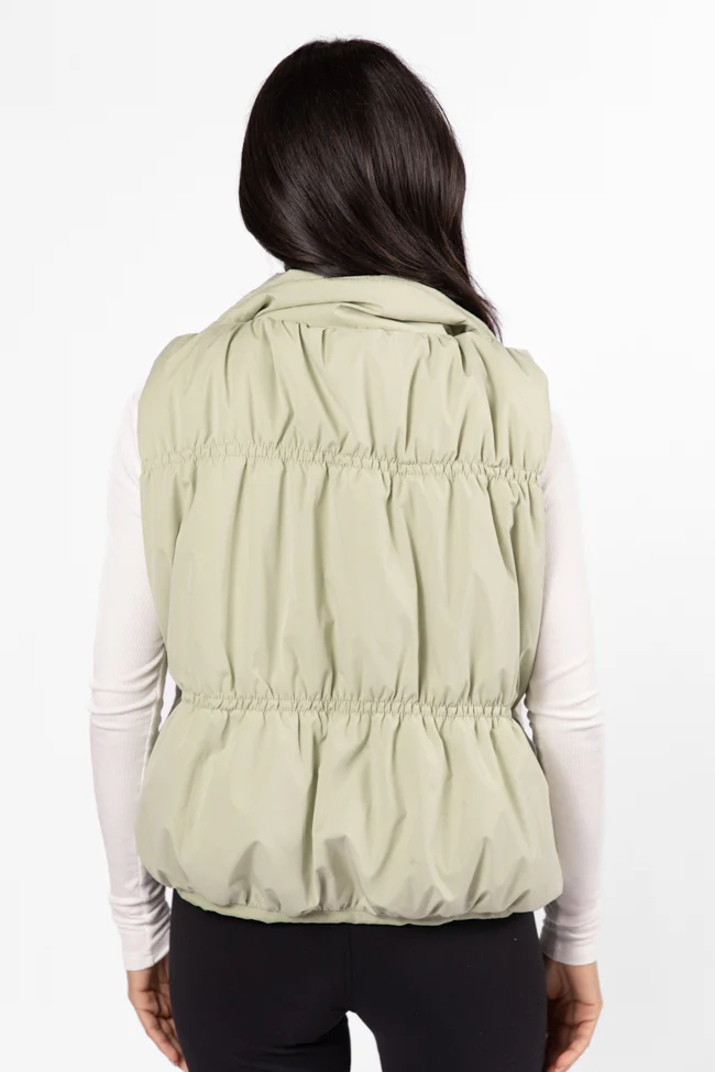 Mountain High Sage Ruched Puffer Vest FINAL SALE - Terpint