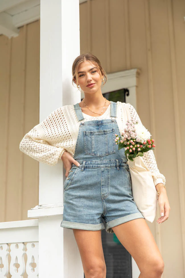 Common Ground Medium Wash Relaxed Fit Cuffed Overalls SALE - Terpint