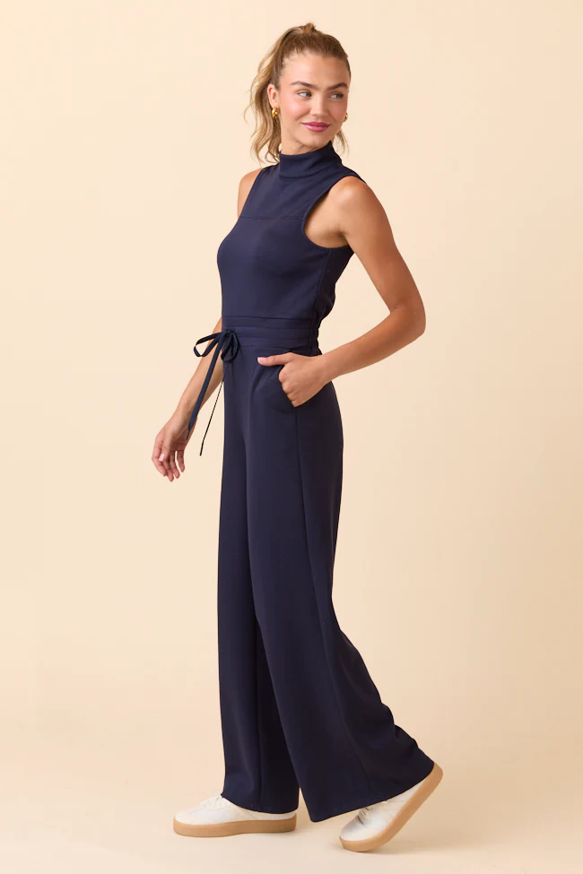 Mira Navy Mock Neck Jumpsuit - Terpint