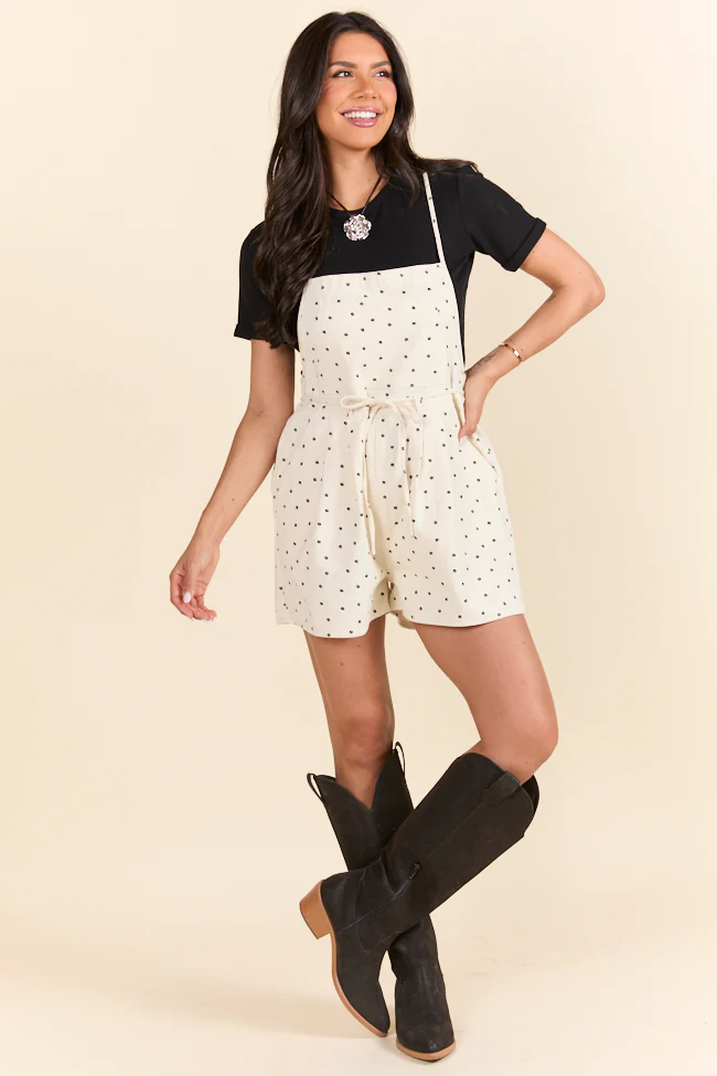 Better Perspective Black and White Daisy Denim Romper - Terpint