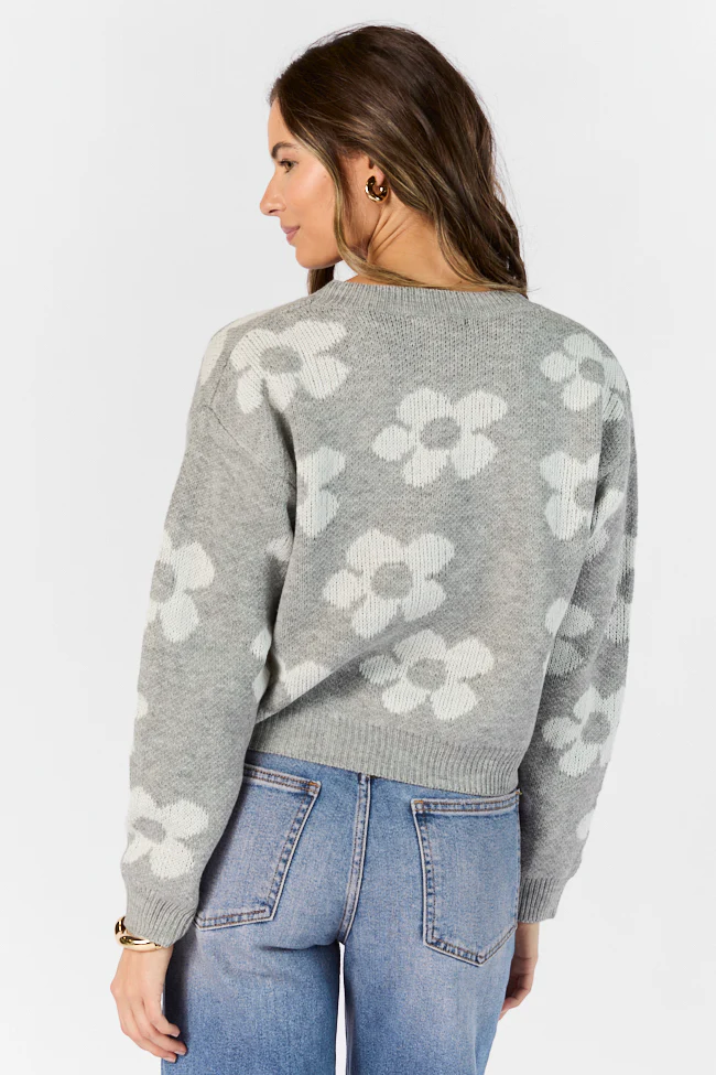 Get To Know You Heather Grey Floral Sweater FINAL SALE - Terpint