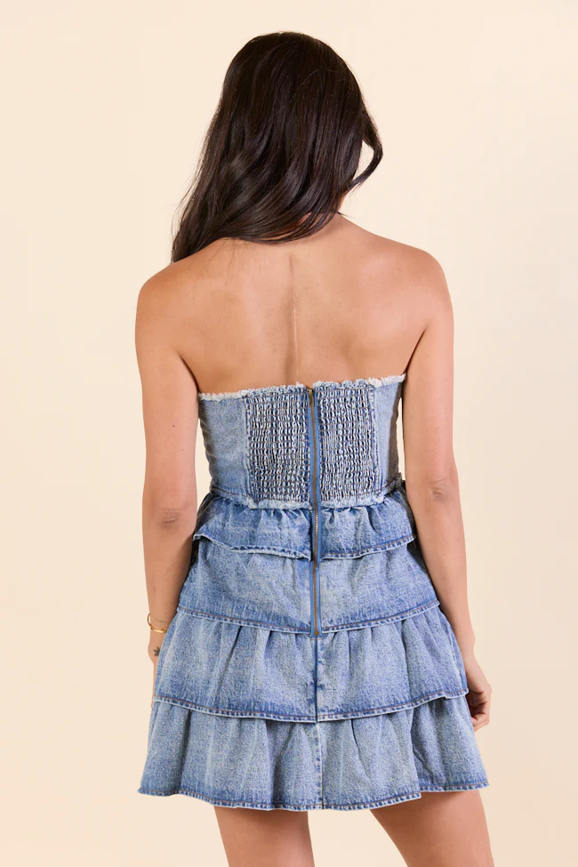 All For You Denim Ruffle Mini Dress - Terpint