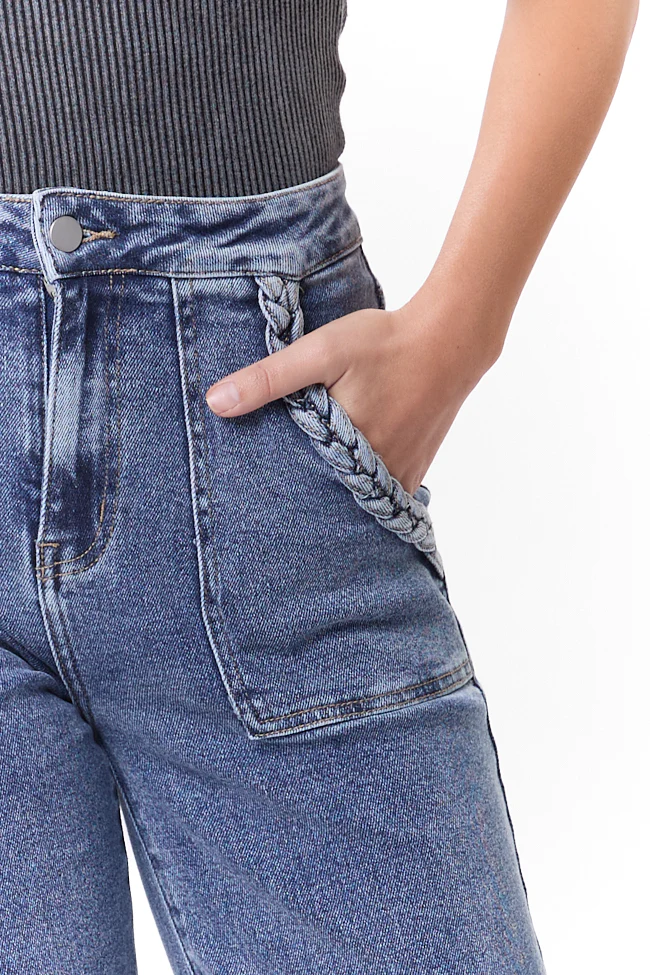 Carolyn Medium Wash Braided Pocket Wide Leg Jeans FINAL SALE - Terpint