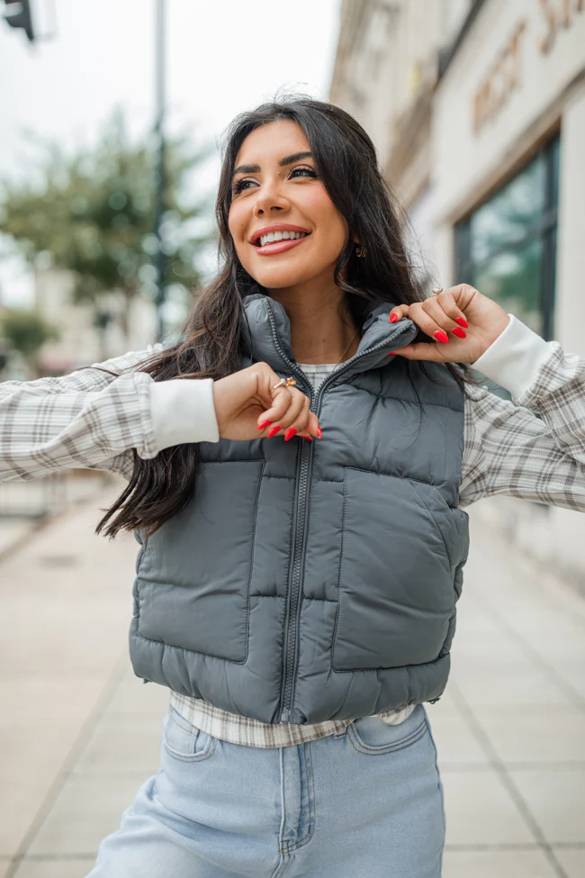 Sights To See Slate Cropped Puffer Vest FINAL SALE - Terpint