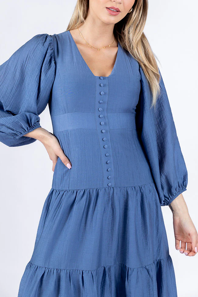 Enchanting Moments Blue Button Detail Maxi Dress FINAL SALE - Terpint