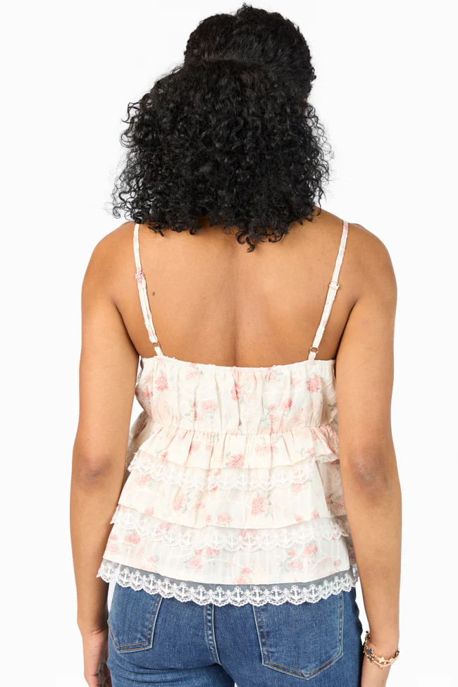 Come Out In The Wash Cream Multi Lace Tiered Floral Tank SALE - Terpint