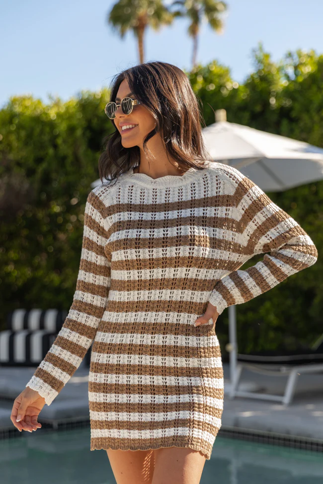 Mai Tai Memories Mocha and Ivory Striped Knit Dress FINAL SALE - Terpint