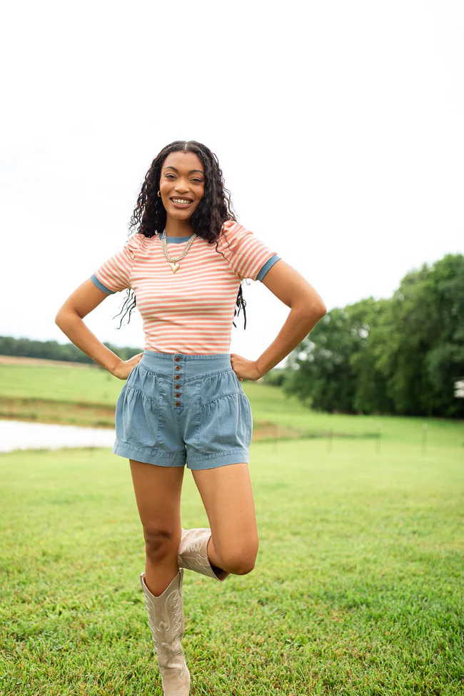 Amelia Tiered Medium Blue Denim Shorts - Terpint