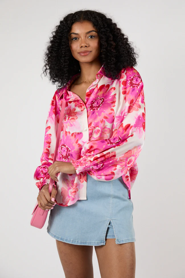 I've Been Waiting Rose Floral Satin Button Down Blouse FINAL SALE - Terpint