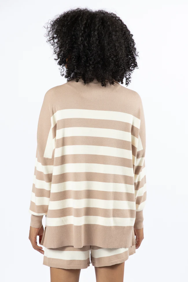 Pulling Heartstrings Taupe And Cream Striped Quarter Zip Pullover FINAL SALE - Terpint