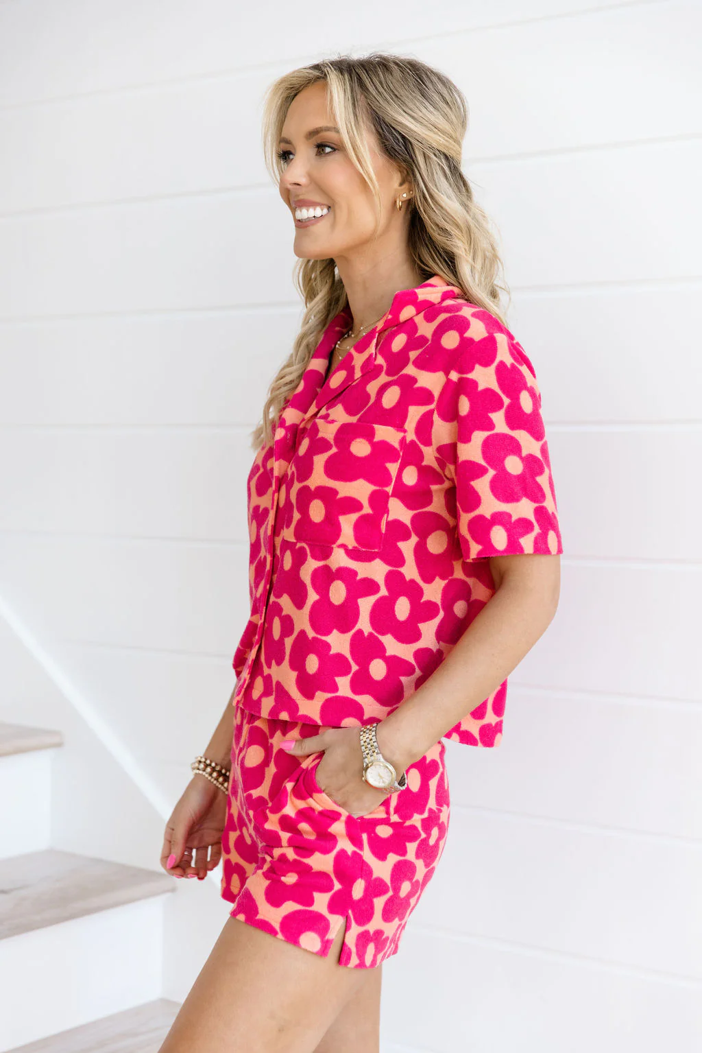 Girls Just Wanna Have Fun Button Down Terry Top In Floral Flair FINAL SALE - Terpint