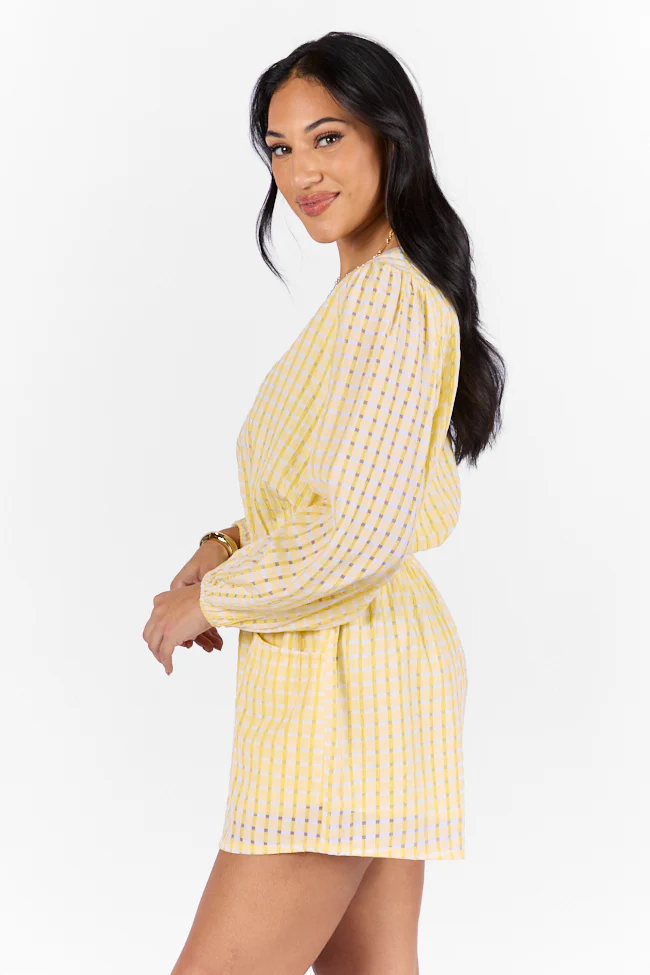 Set On You Yellow Gingham Long Sleeve Romper FINAL SALE - Terpint