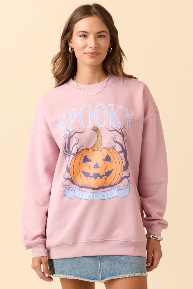 Spooky Social Club Mauve Graphic Sweatshirt DOORBUSTER - Terpint