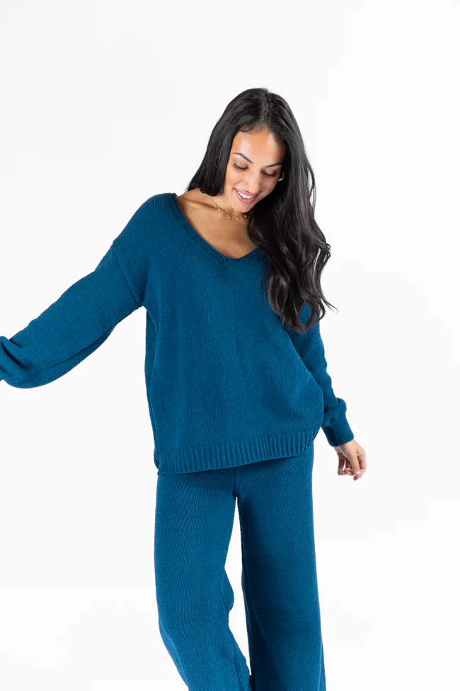 Cozy For Keeps Navy V-Neck Sweater FINAL SALE - Terpint