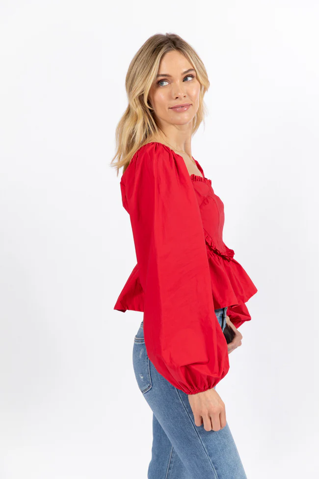 I Heart You Red Heart Shape Woven Blouse FINAL SALE - Terpint