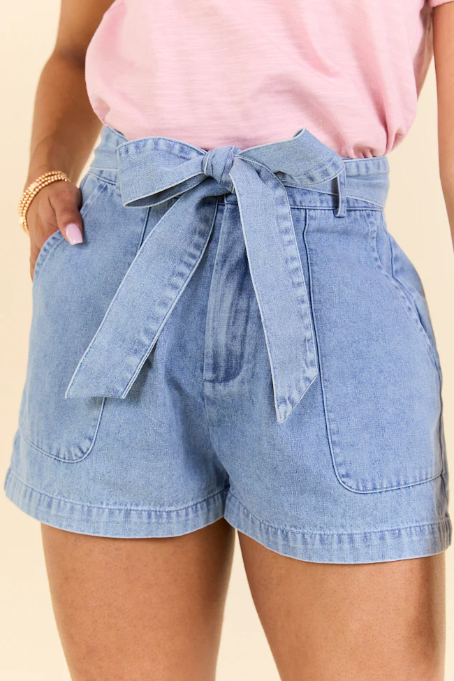 Wherever You Are Light Wash Belted Denim Shorts SALE - Terpint