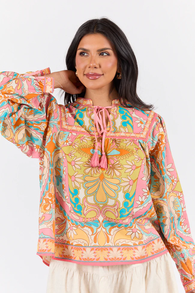 Mosaic Gardens Purple Printed Long Sleeve Blouse FINAL SALE - Terpint