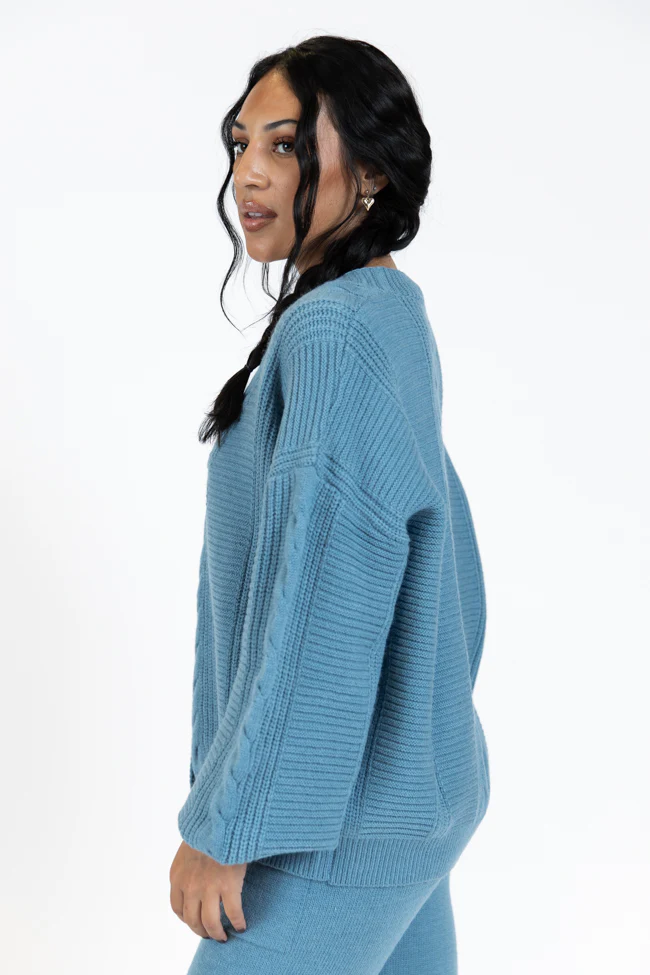 Real Karma Blue Cable Knit Cardigan FINAL SALE - Terpint