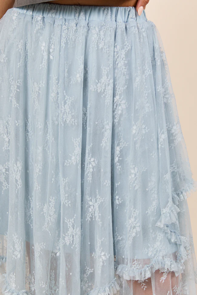 Cynthia Dusty Blue All Over Lace Hanky Hem Skirt - Terpint