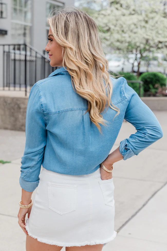 Simplify Life Medium Tie Front Chambray Blouse FINAL SALE - Terpint
