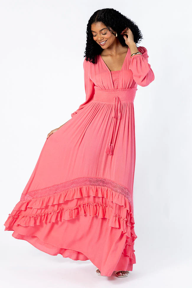Lucky To Have You Coral Maxi Dress SALE - Terpint
