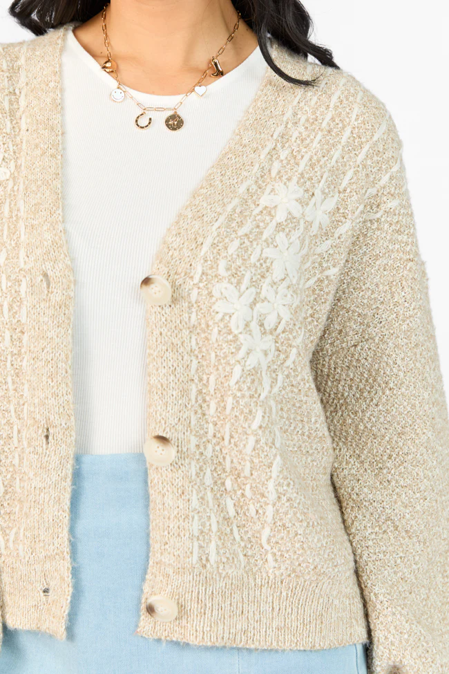 Countryside Charm Taupe Floral Embroidered Cardigan FINAL SALE - Terpint