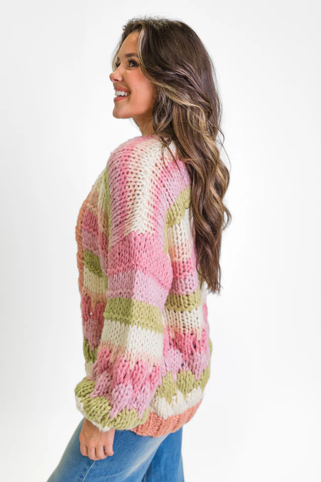 Lost In Your Love Pink Multi Stripe Chunky Cardigan FINAL SALE - Terpint