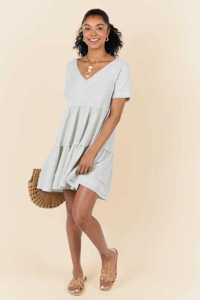 Planning Ahead Heather Grey Short Sleeve Waffle V-neck Dress FINAL SALE - Terpint