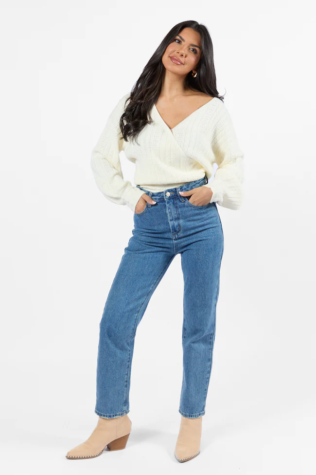 With Love Ivory Wrap Pointelle Sweater FINAL SALE - Terpint