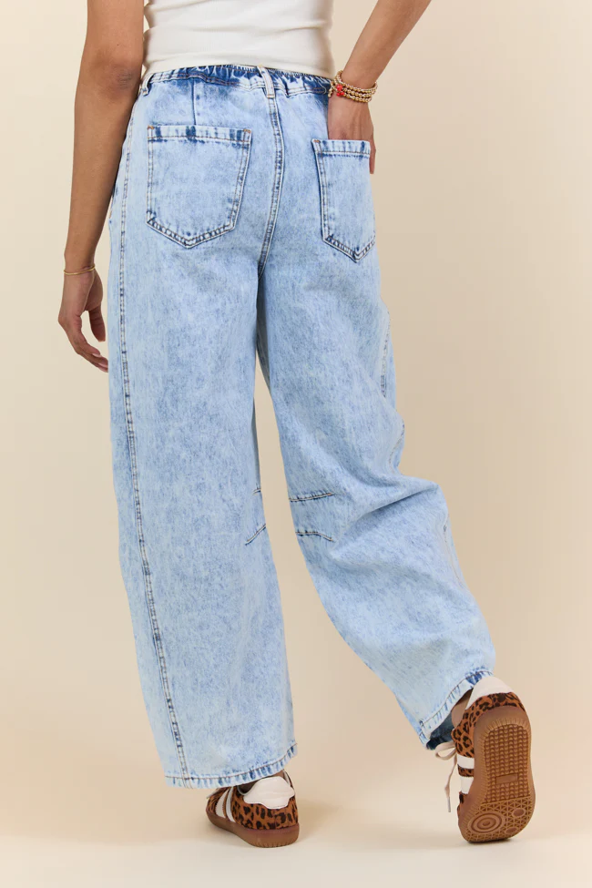 Bella Light Wash Pull On Barrel Jeans SALE - Terpint