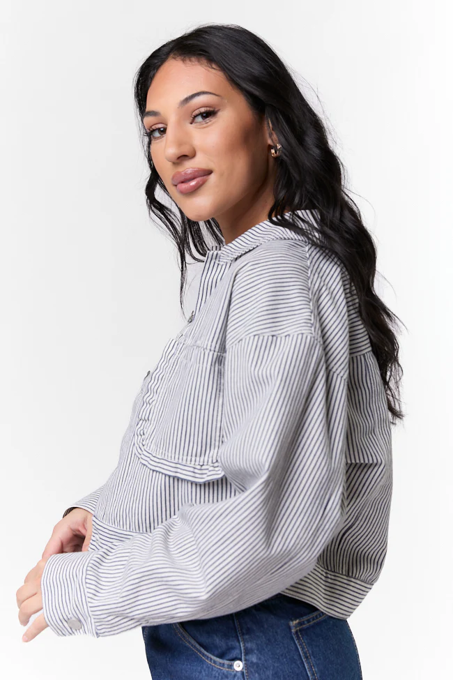 Say It Again Navy Striped Denim Jacket FINAL SALE - Terpint