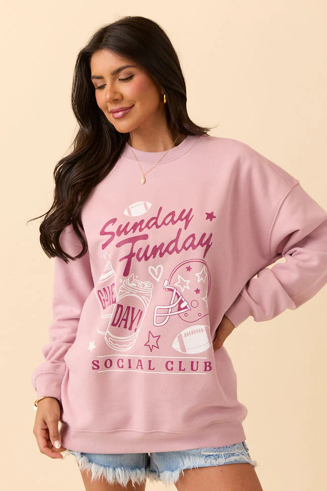 Sunday Funday Mauve Graphic Sweatshirt DOORBUSTER - Terpint
