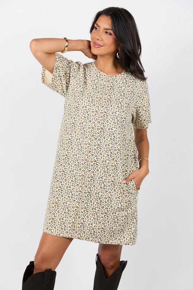 Wild Nights Taupe Leopard Print Shift Dress SALE - Terpint