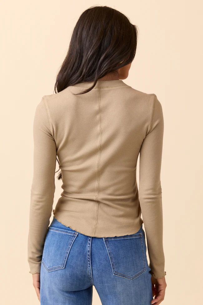 Anneliese Taupe Waffle Henley Top DOORBUSTER - Terpint