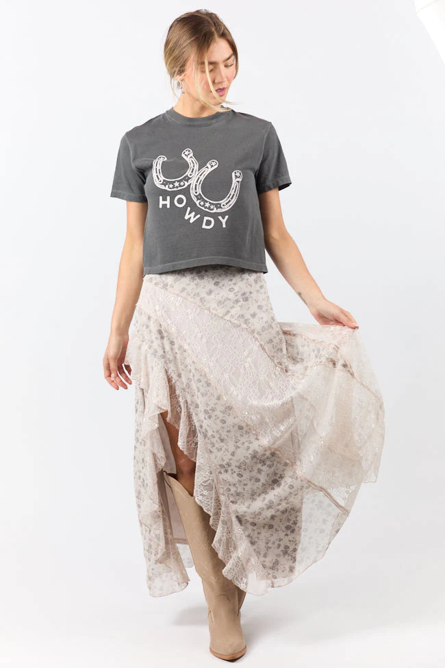 Howdy Horseshoes Dark Grey Boxy Graphic Tee - Terpint