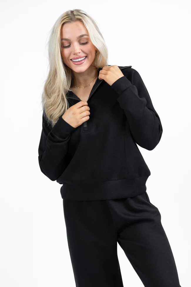 Let's Just Stay Black Quarter Zip Knit Pullover FINAL SALE - Terpint