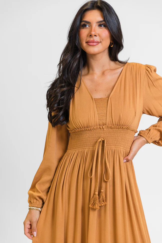 Lucky To Have You Camel Maxi Dress SALE - Terpint