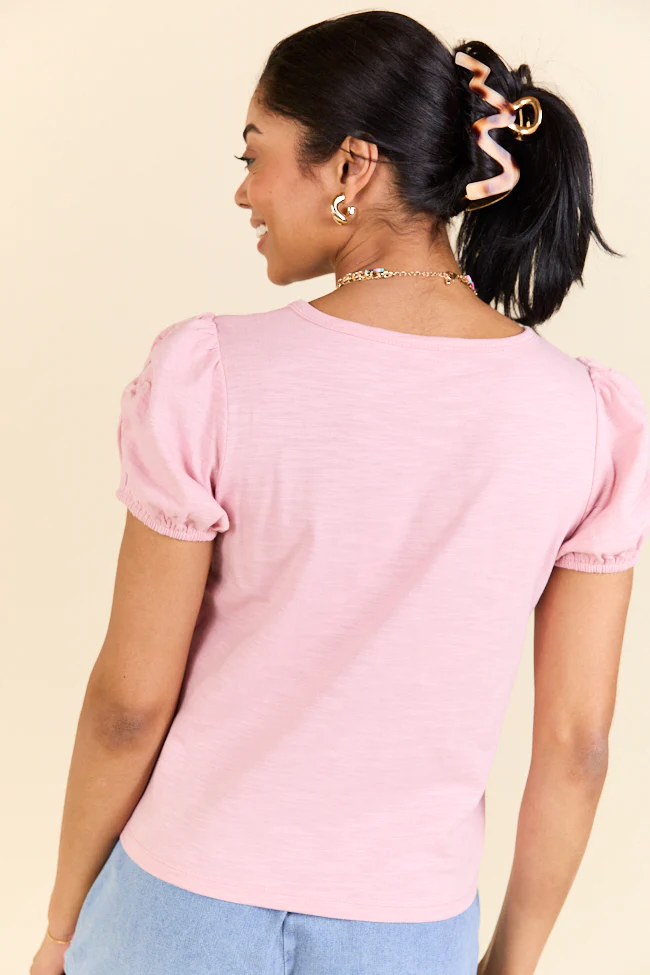 Somewhere Sunny Pink Knit Bubble Sleeve Top DOORBUSTER - Terpint