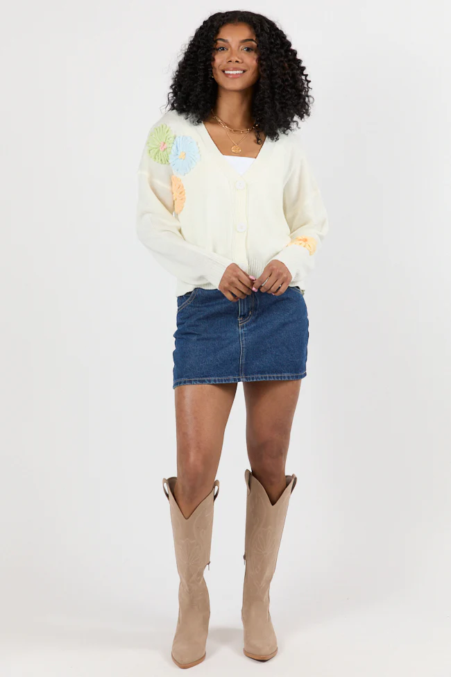 Made My Mark Ivory Multi Floral Embroidered Cardigan FINAL SALE - Terpint