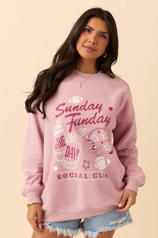 Sunday Funday Mauve Graphic Sweatshirt DOORBUSTER - Terpint