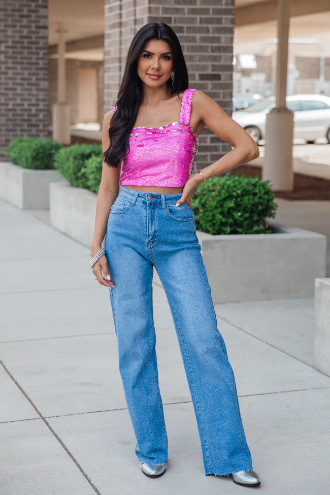 Go To Girl Pink Sequin Crop Tank FINAL SALE - Terpint