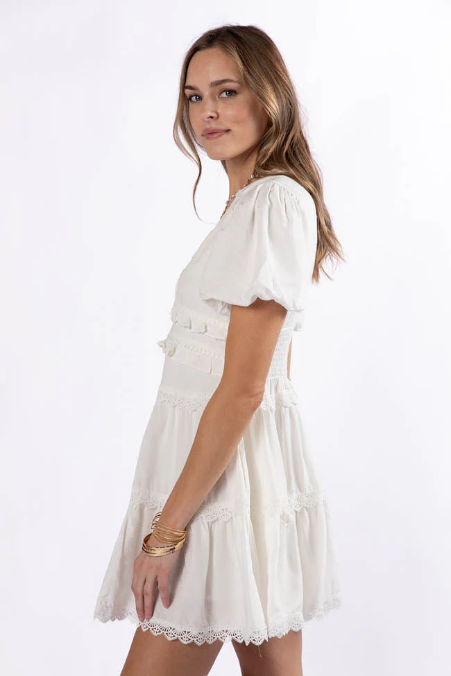 Enjoying Life White Ruffle Trim Mini Dress FINAL SALE - Terpint