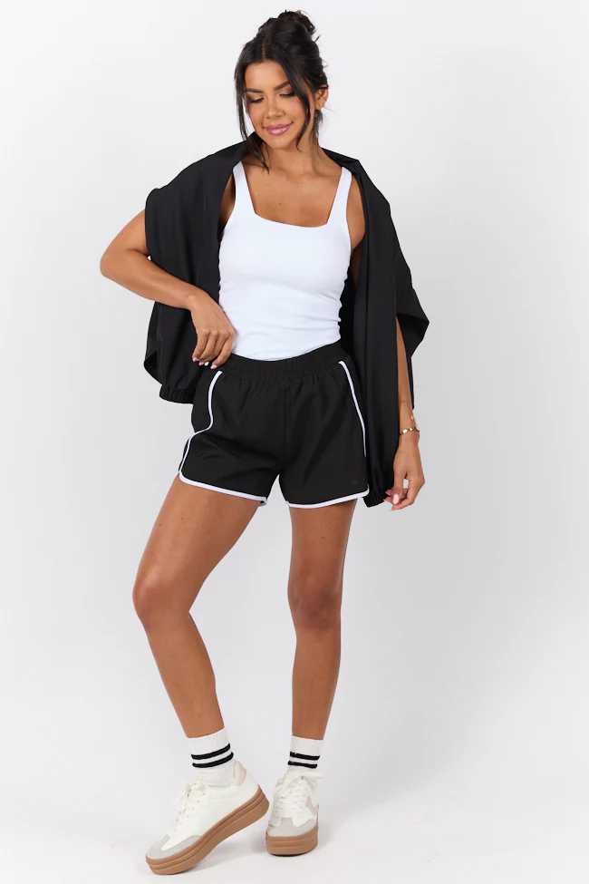 On The Move Black and White Running Shorts With Contrast Trim FINAL SALE - Terpint