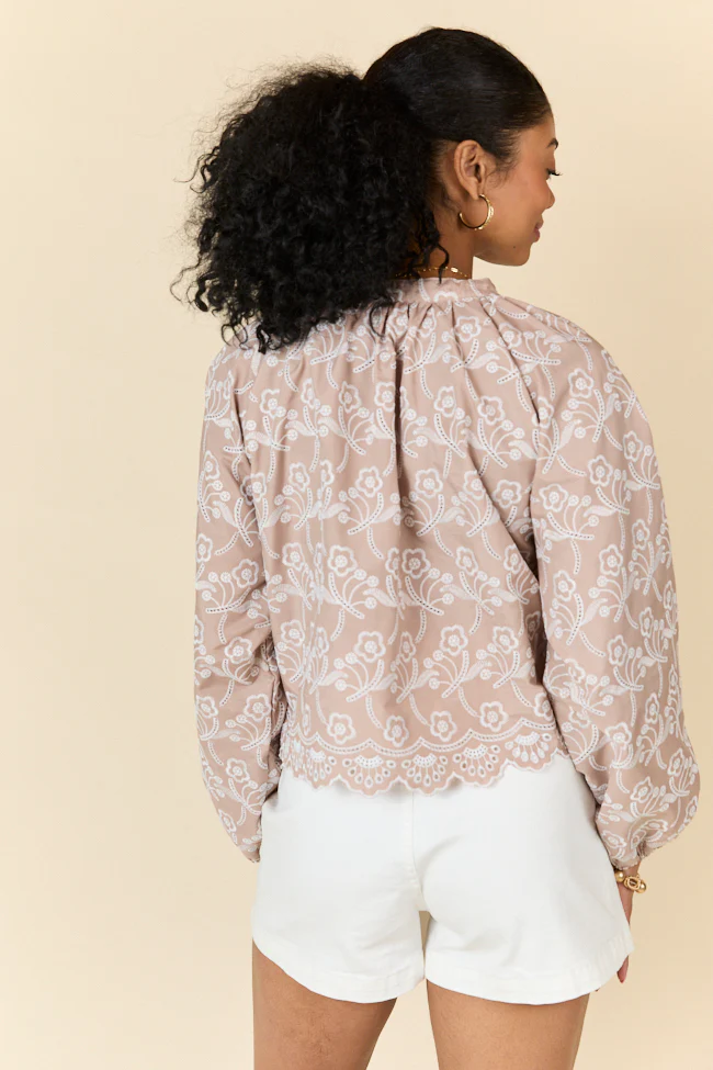 Downtown Delight Tan Embroidered Blouse FINAL SALE - Terpint